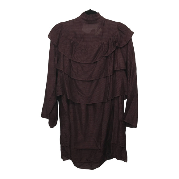 LOA Women's High Neck Tiered Layered Ruffle Mini Dress Size 1/ Small Brown - Picture 1 of 11